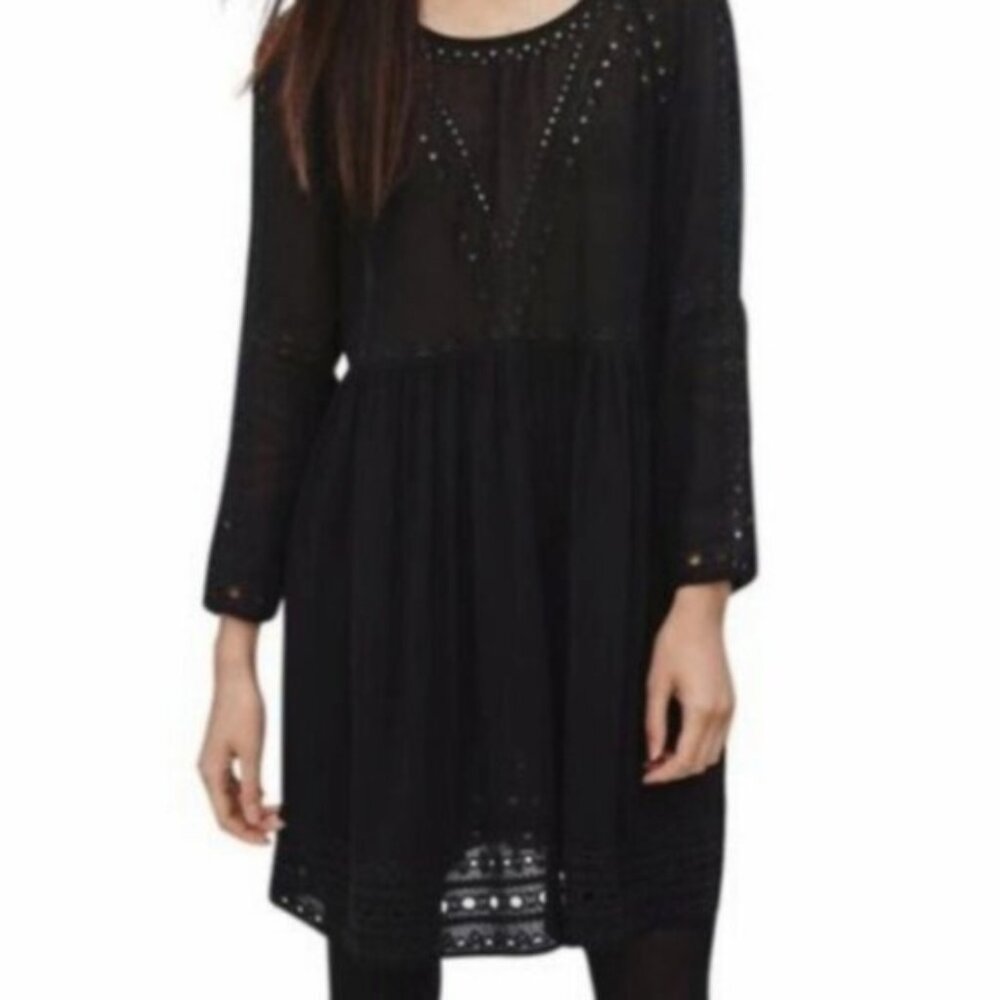 Wilfred Aritzia Black Eyelet Long Sleeve Mini Dress Small